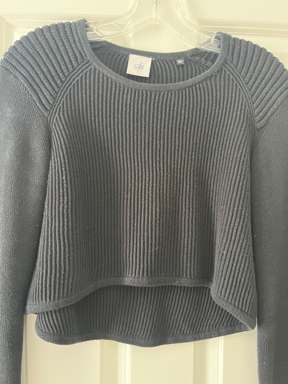 CAbi Black Ribbed High-Low Cropped Sweater - Picture 2 of 5